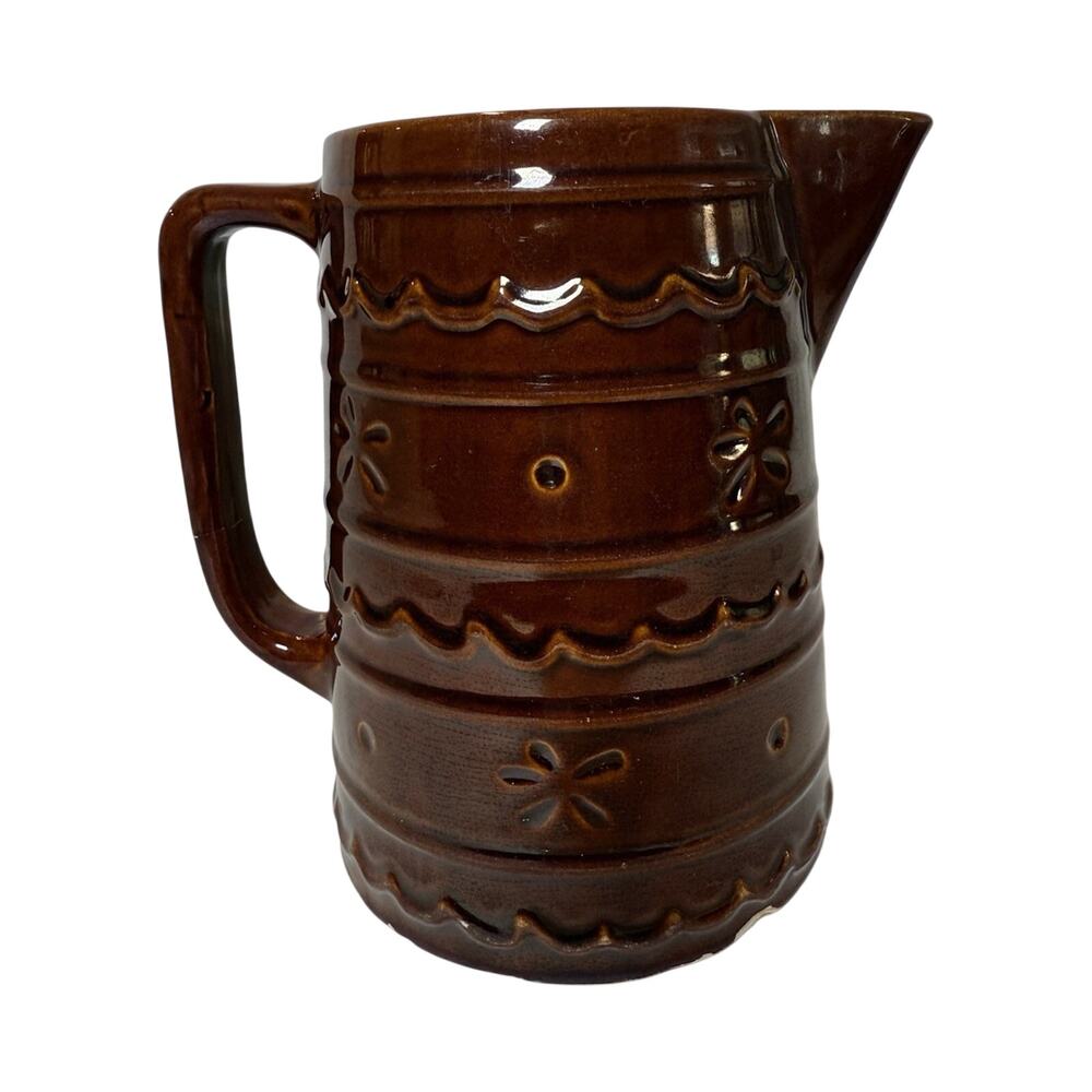 Marcrest Brown Stoneware Pitcher 8” Handle Impressed Backstamp Glossy
